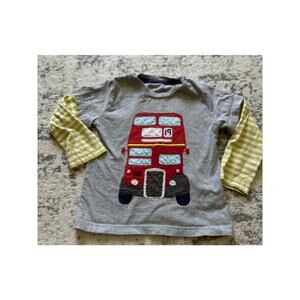 Mini Boden 2-3 Year Firetruck Applique Embroidery Shirt with Striped LS